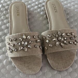J. Crew Beige Embellished Slide Sandals